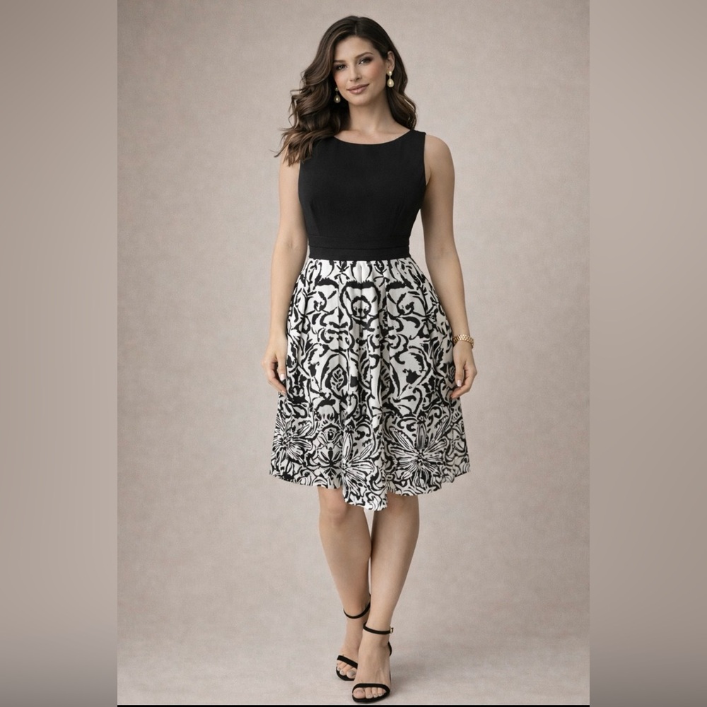 Ralph Lauren Dress Black White 8 A Line Career Stretch Cotton Washable